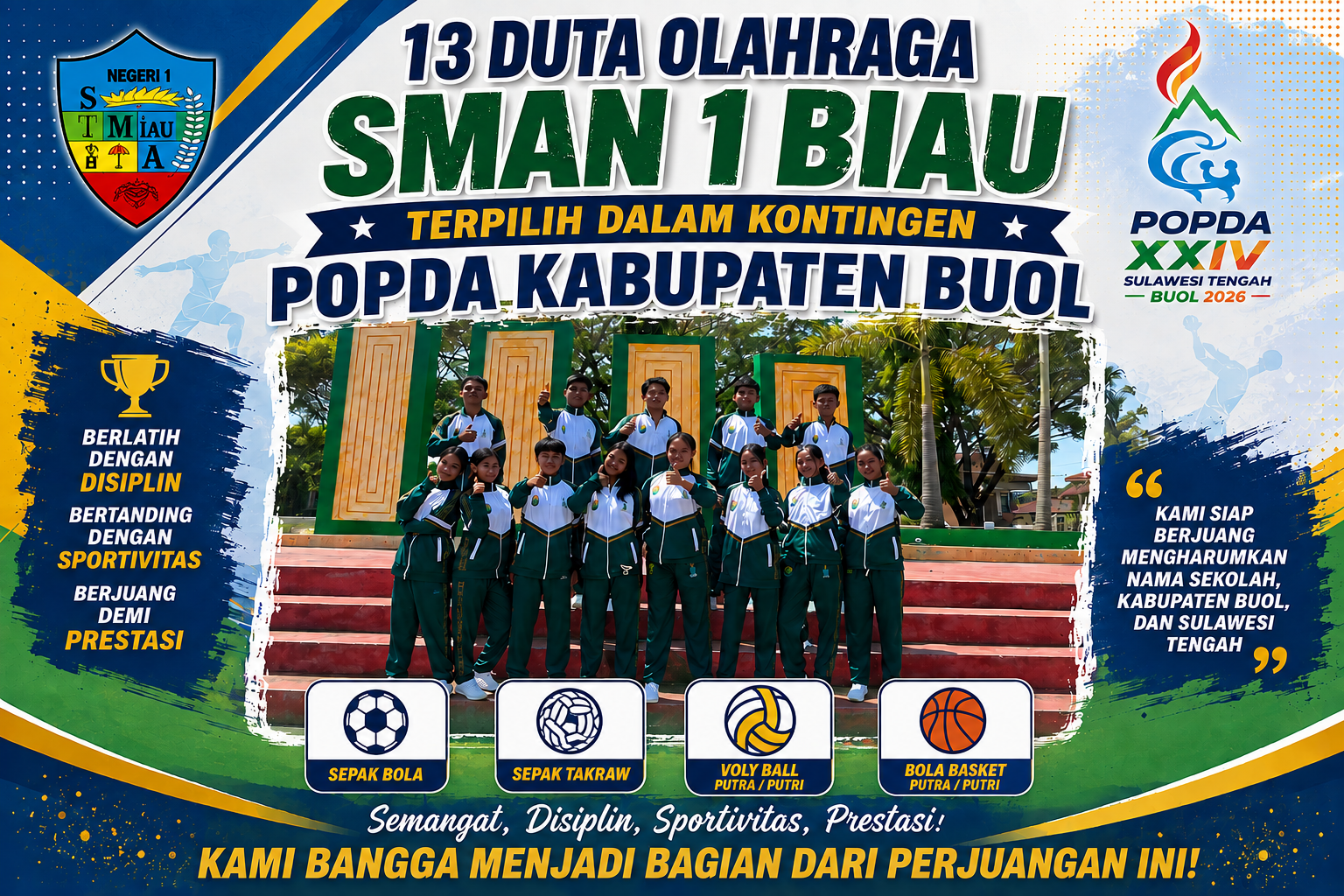 13 Duta Olahraga SMAN 1 Biau Terpilih dalam Kontingen POPDA Kabupaten Buol