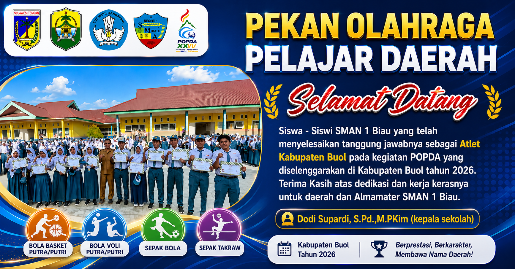 SMAN 1 Biau Sambut Kepulangan 13 Siswa dan Siswi Peserta Olahraga POPDA 2026